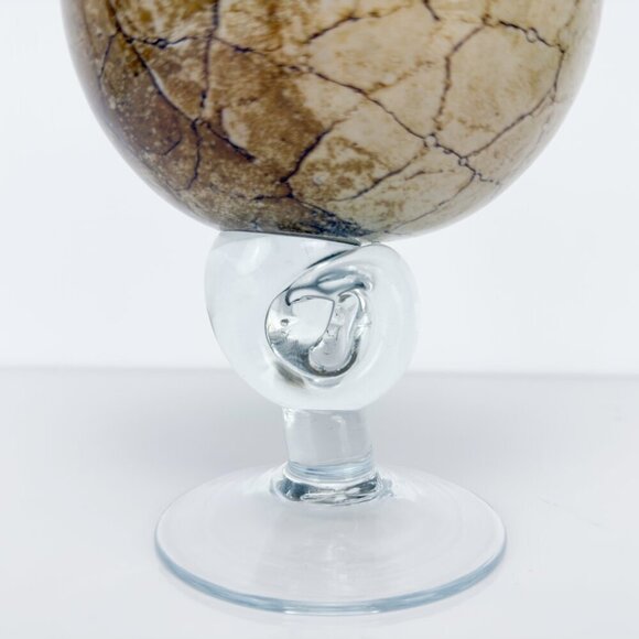 KROSNO Poland VTG Jozefina Hand Blown Art Glass Marble Beige Snail Stem Oil Lamp - Picture 10 of 14